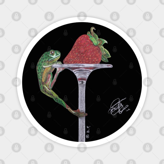 Frog catching a strawberry Magnet by BeritValk